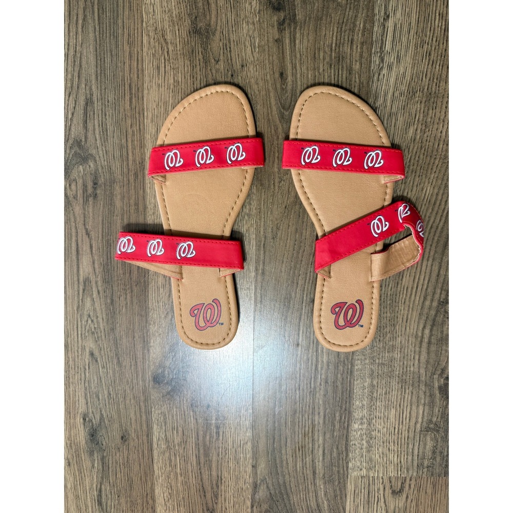 Washington Nationals MLB Womens Red Logo Double Strap Slide Sandals‎ Size Small